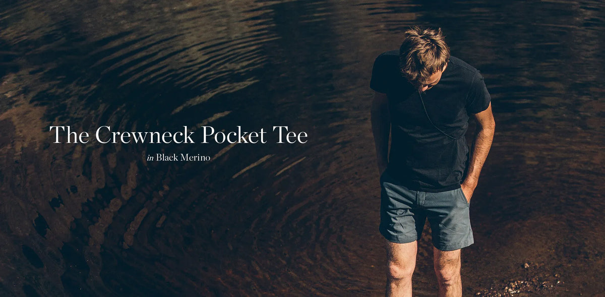 The Crewneck Pocket Tee in Black Merino