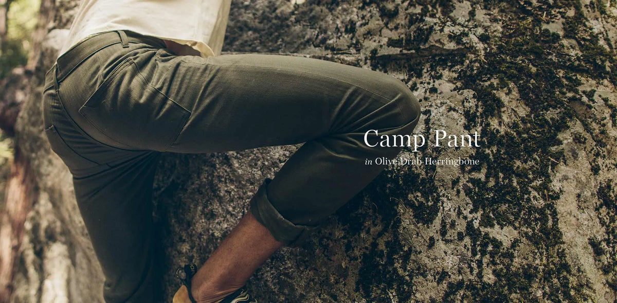 The Camp Pant in Olive Drab Herringbone