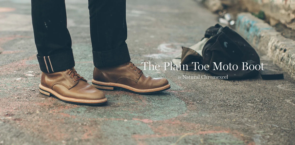 The Plain Toe Moto Boot in Natural Chromexcel - Extra Widths