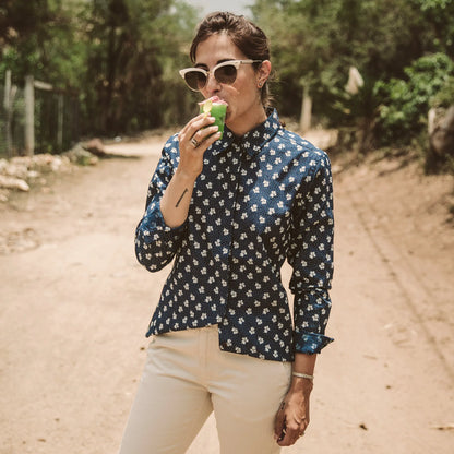 The Michelle Shirt in Indigo Print