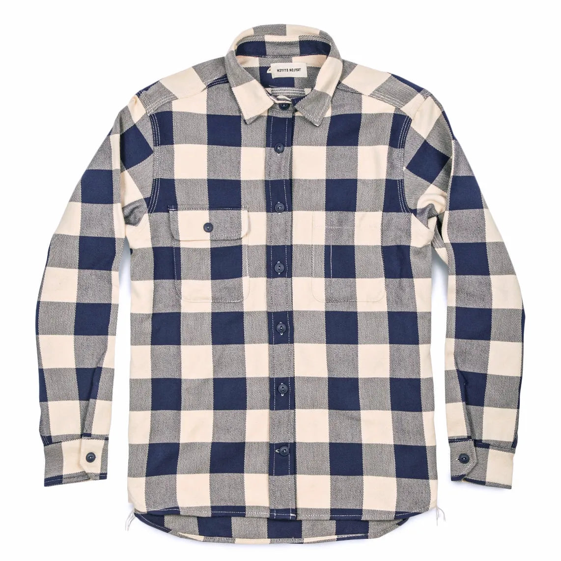 The Moto Utility Shirt in Natural & Navy Buffalo Plaid