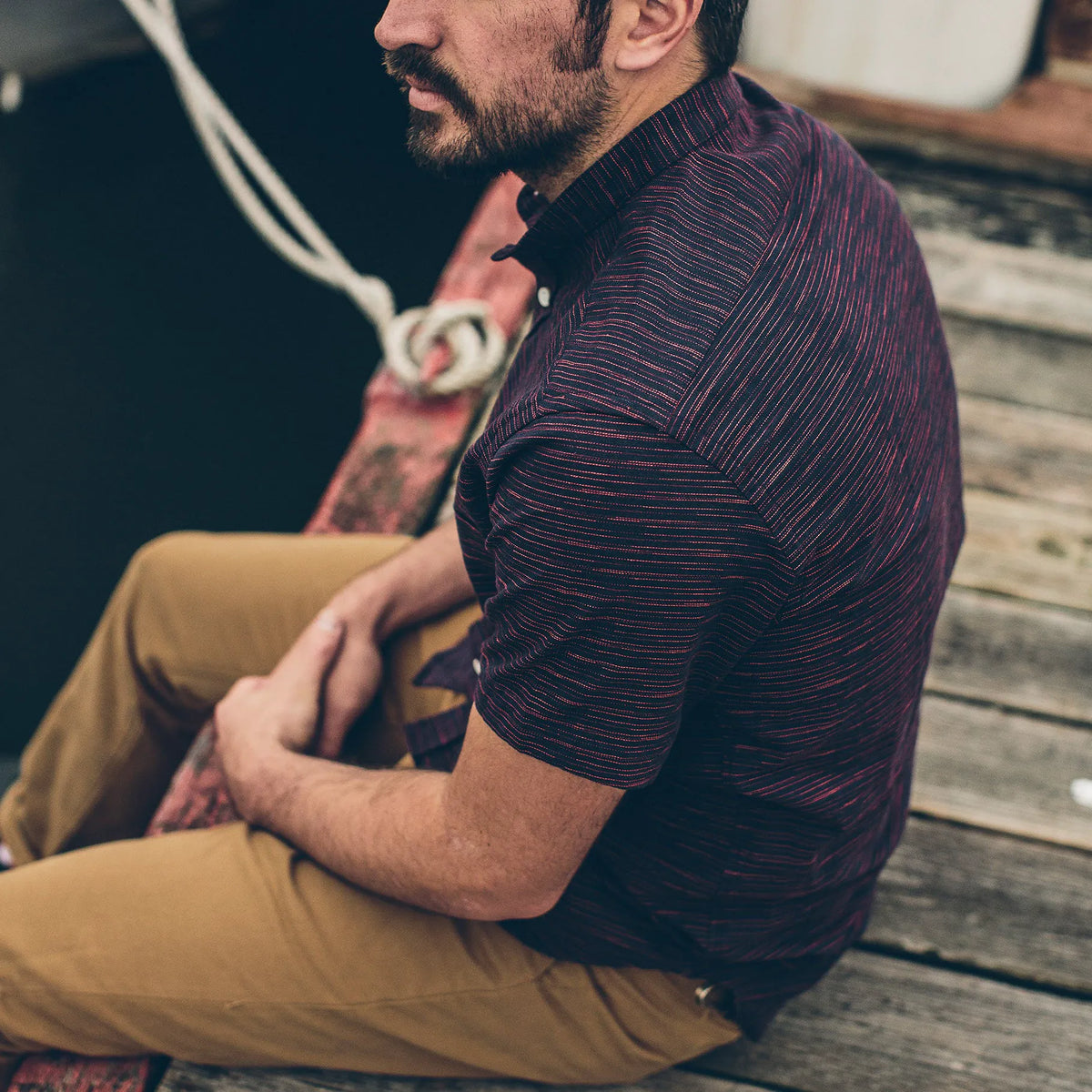 The Bandit in Navy & Red Slub Stripe