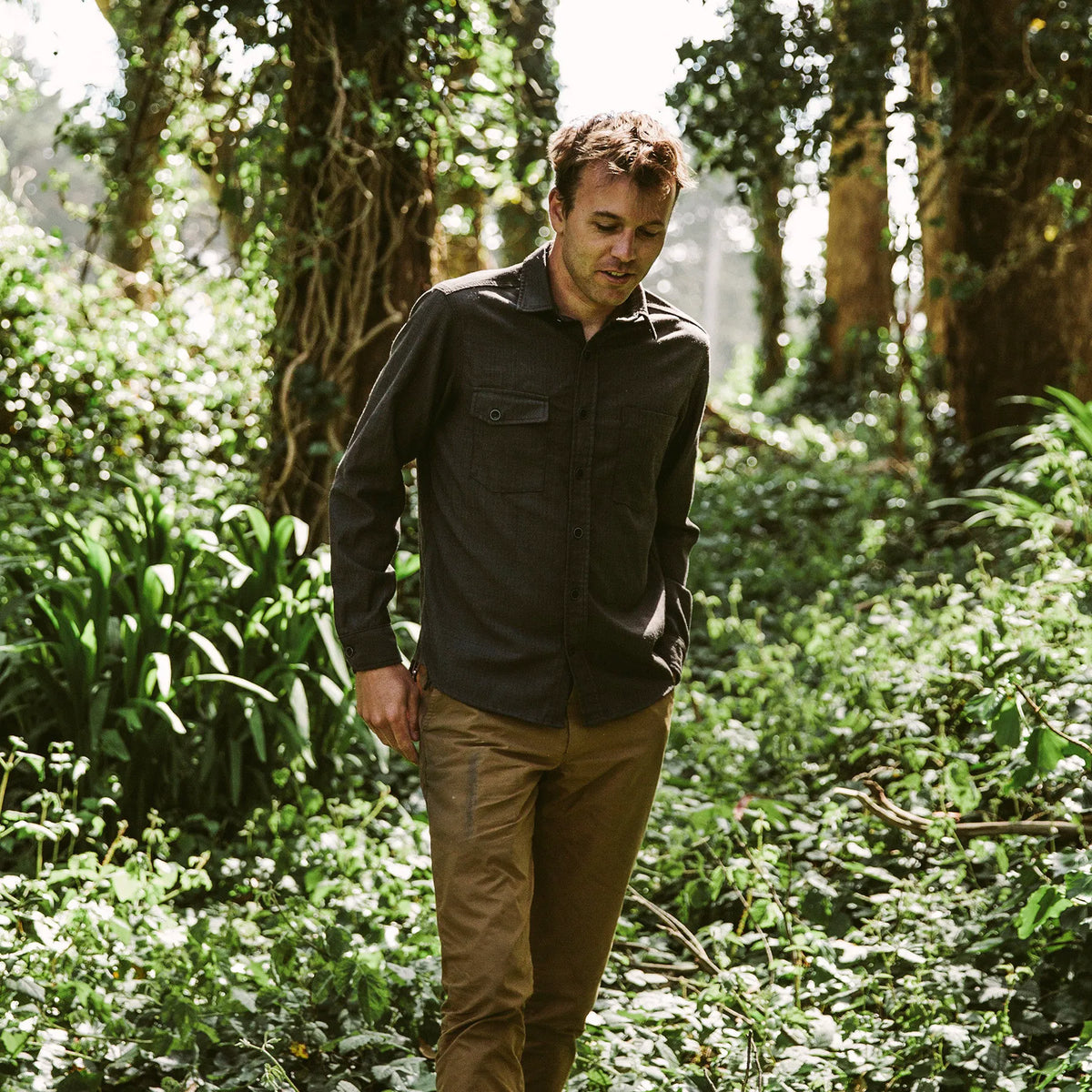 The Utility Shirt in Moss Merino 4S Herringbone