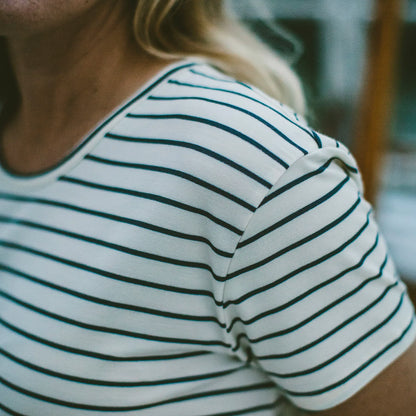 The Sausalito Dress in Forest Stripe Mercerized Merino