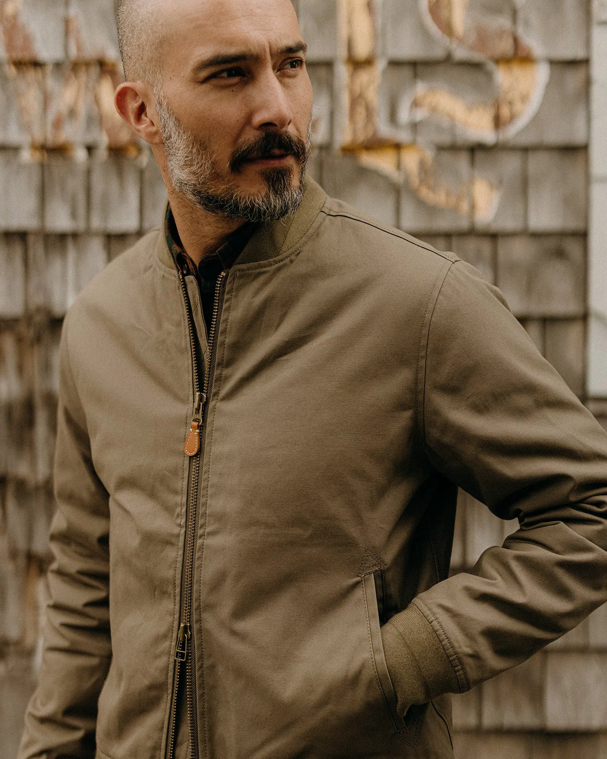 The Insulated Bomber Jacket in Fatigue Olive Dry Wax