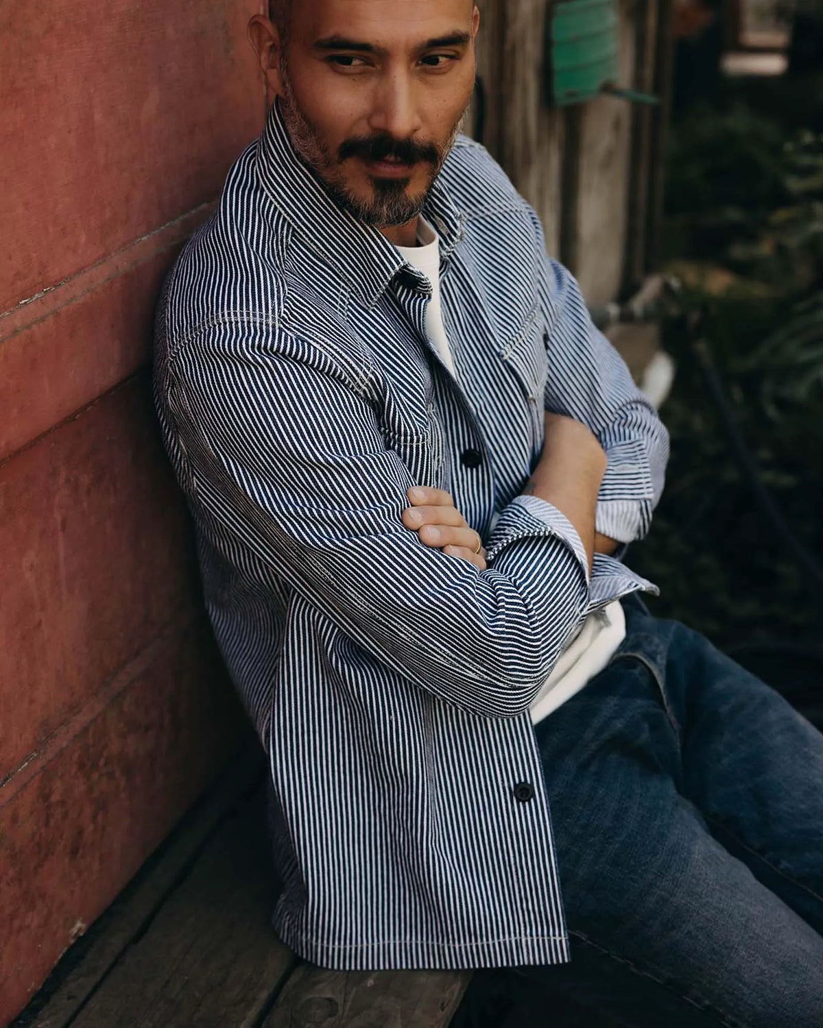 The Shop Shirt in Indigo Railroad Stripe Denim
