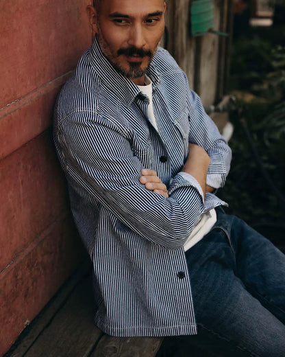 The Shop Shirt in Indigo Railroad Stripe Denim