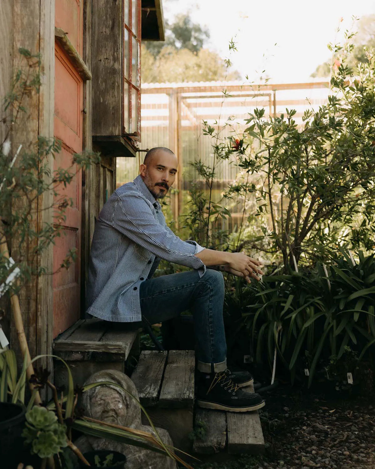The Shop Shirt in Indigo Railroad Stripe Denim