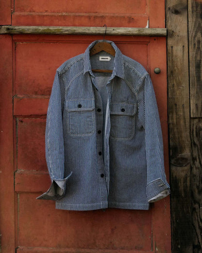 The Shop Shirt in Indigo Railroad Stripe Denim