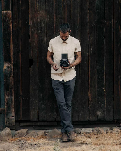 The Short Sleeve Utility Shirt in Natural Selvedge Chambray