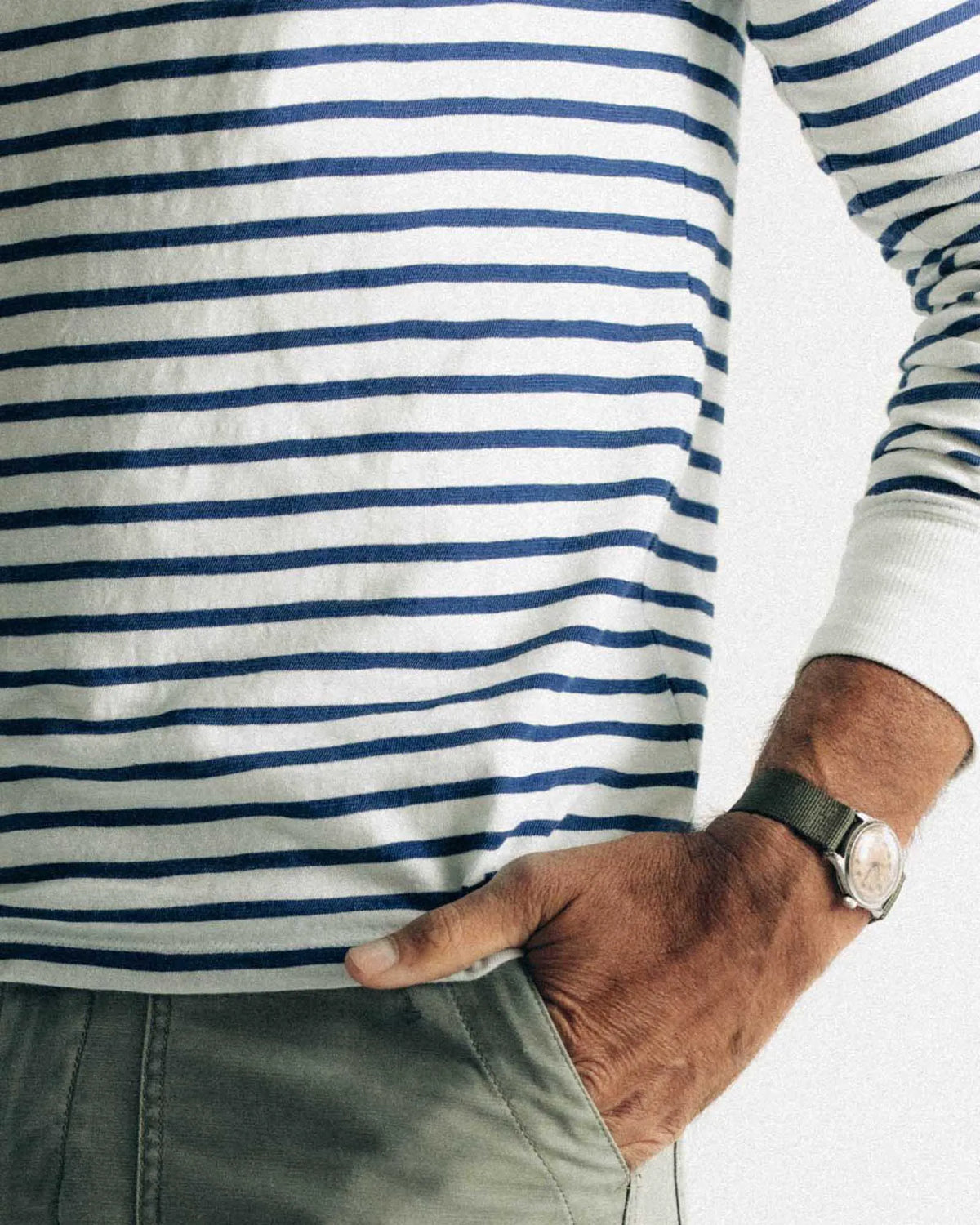 The Organic Cotton Long Sleeve Tee in Indigo Stripe