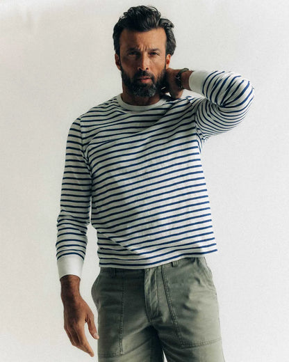 The Organic Cotton Long Sleeve Tee in Indigo Stripe
