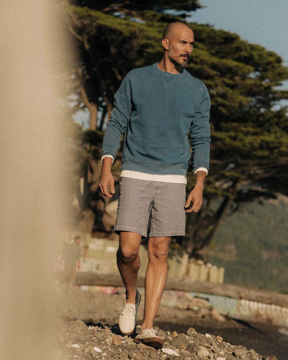 The Camp Short in Indigo Railroad Stripe Denim