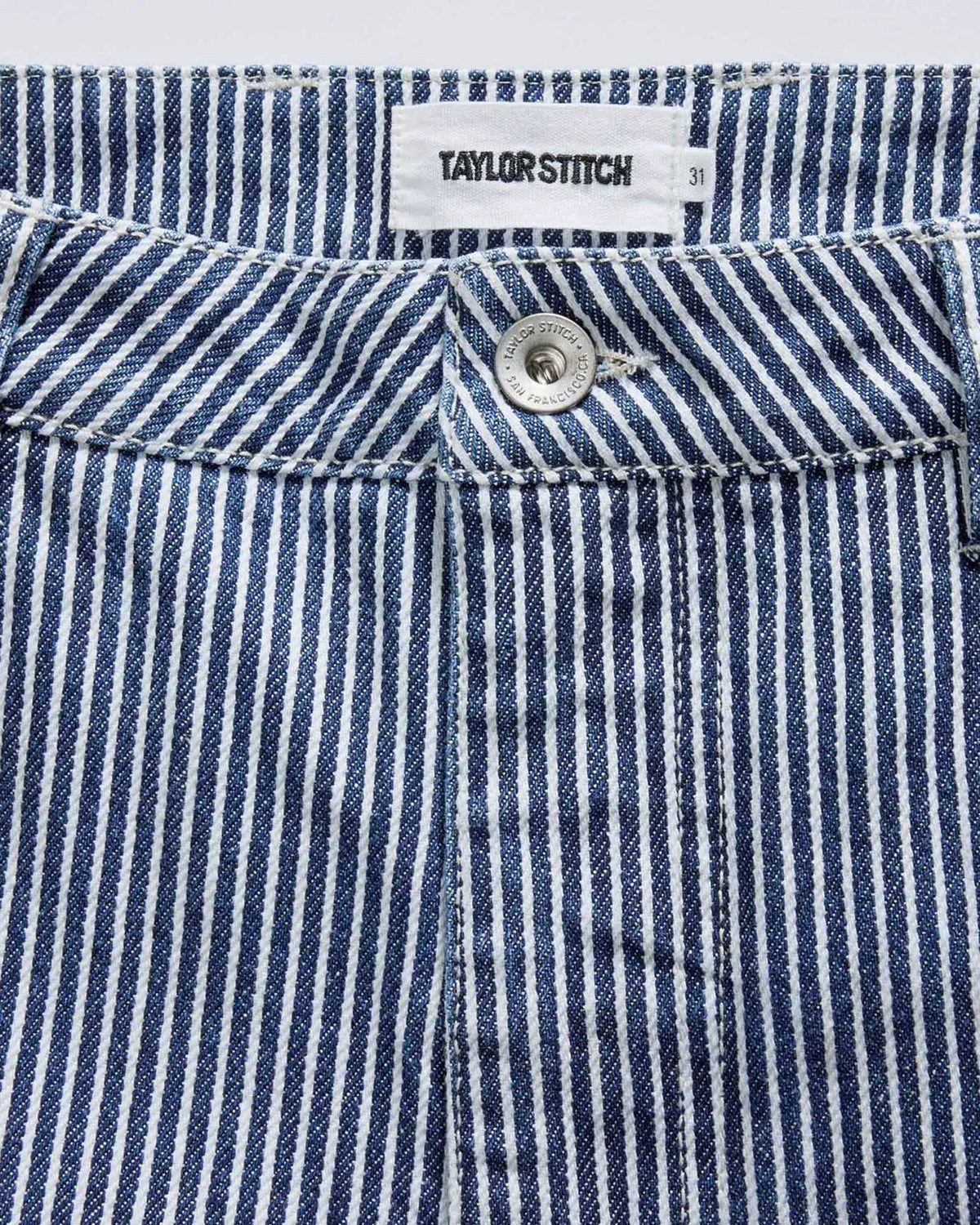 The Camp Short in Indigo Railroad Stripe Denim