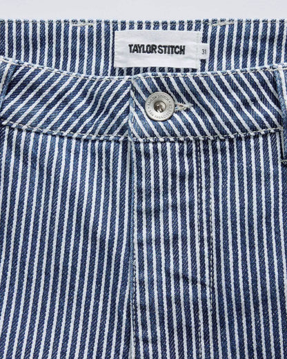 The Camp Short in Indigo Railroad Stripe Denim