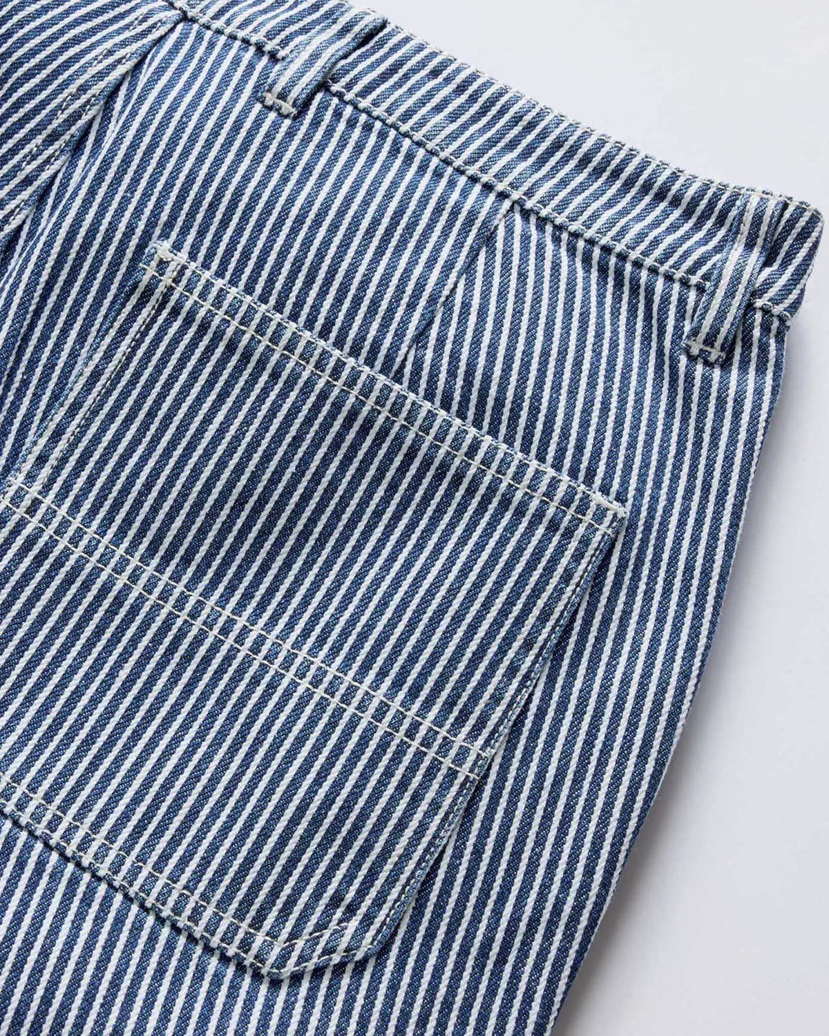 The Camp Short in Indigo Railroad Stripe Denim