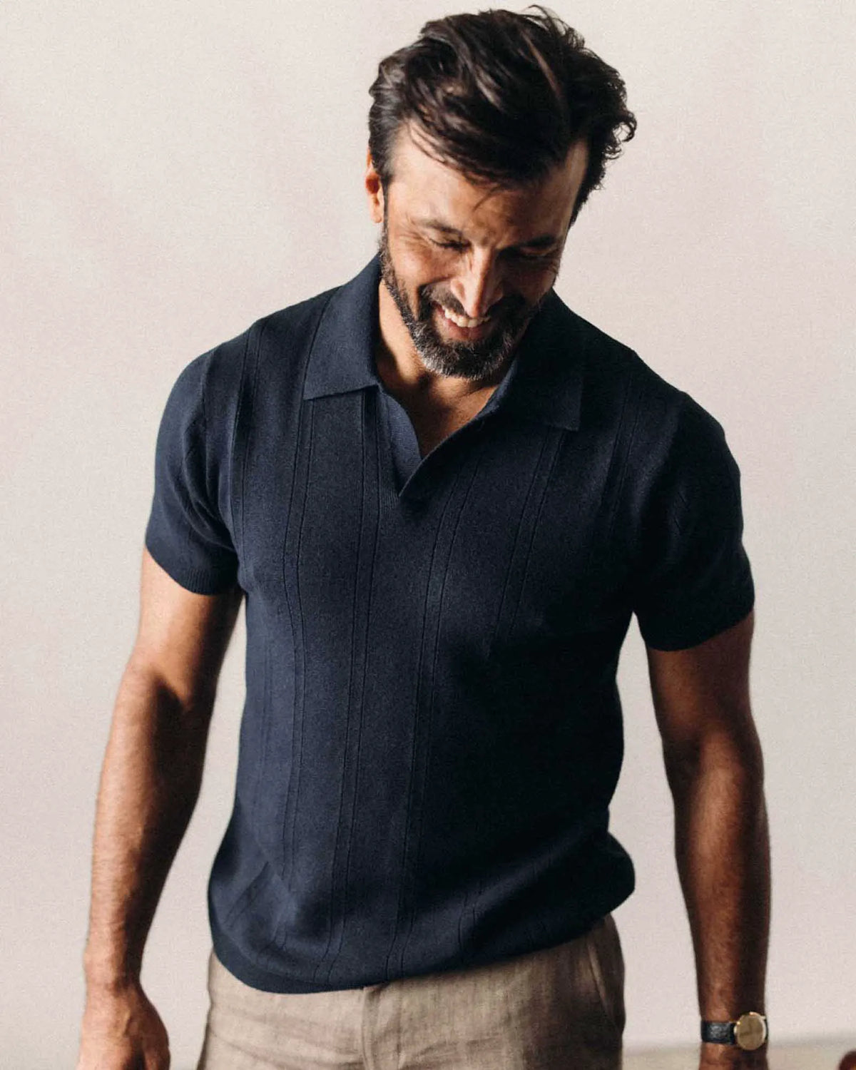 The Valencia Sweater Polo in Dark Navy Rib