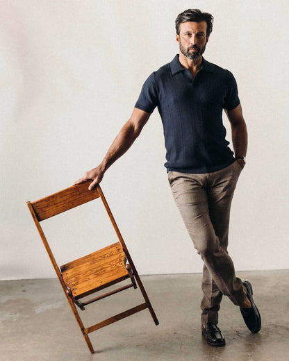 The Valencia Sweater Polo in Dark Navy Rib