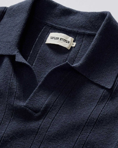 The Valencia Sweater Polo in Dark Navy Rib