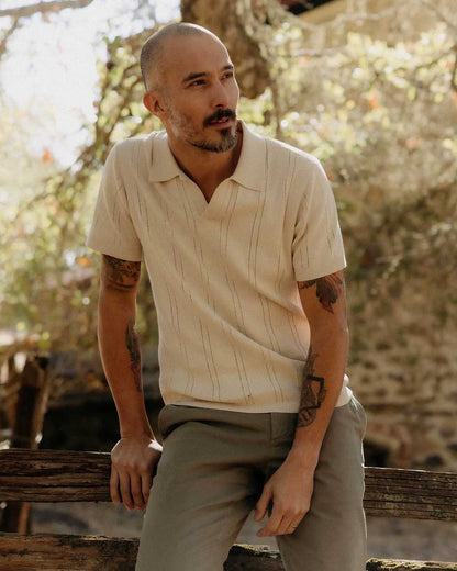 The Valencia Sweater Polo in Heather Oat Rib