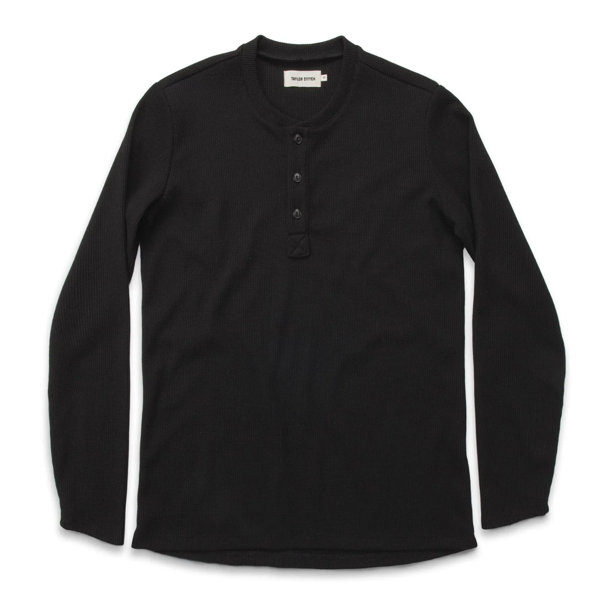 The Henley in Black Merino Waffle