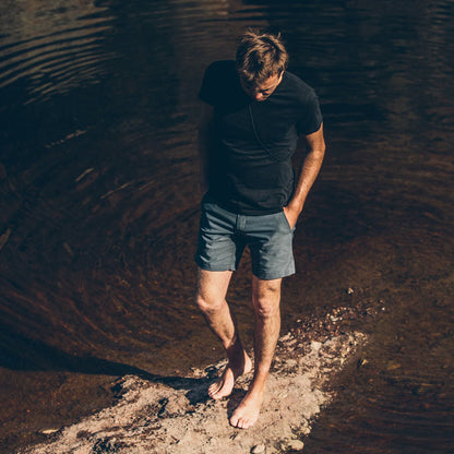 The Crewneck Pocket Tee in Black Merino
