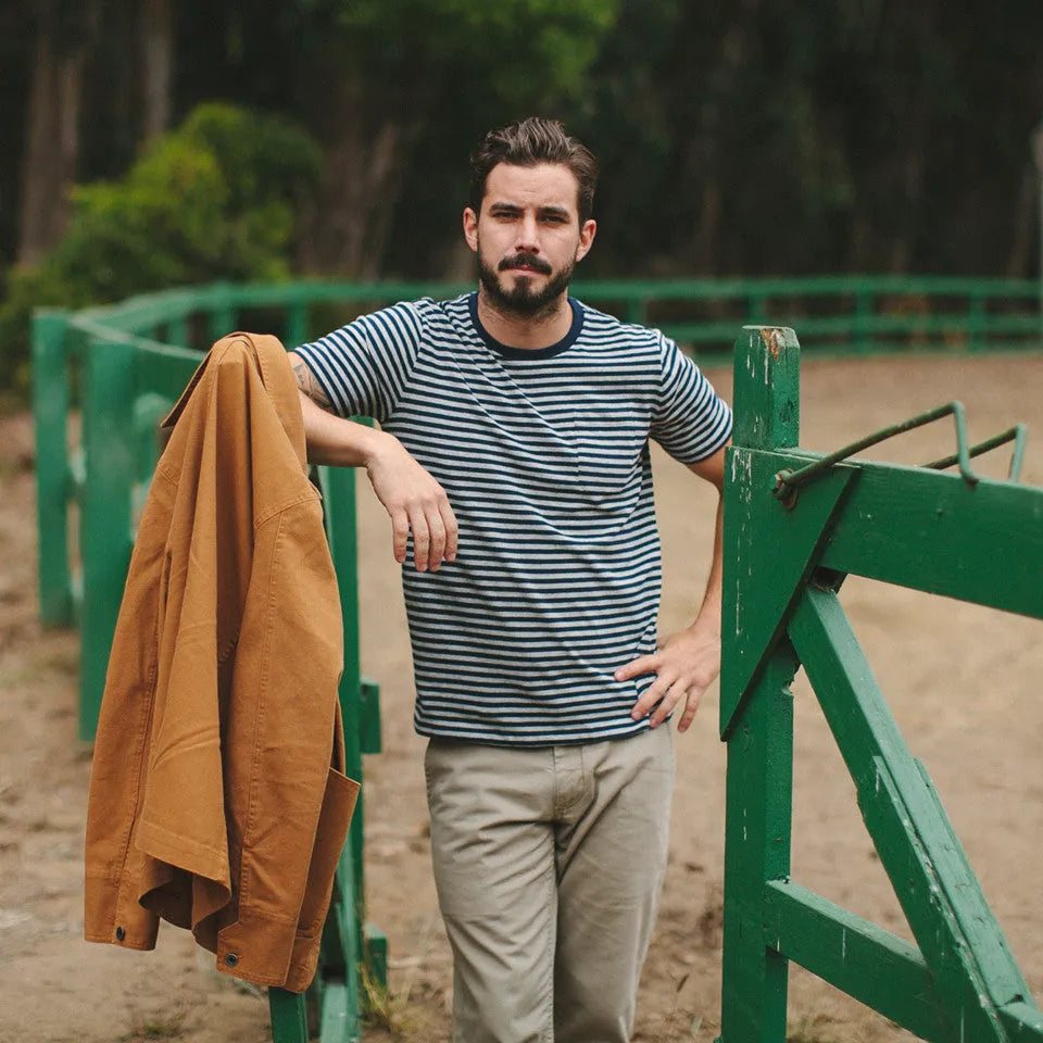 The Sequoia Stripe Tee in Navy & Grey