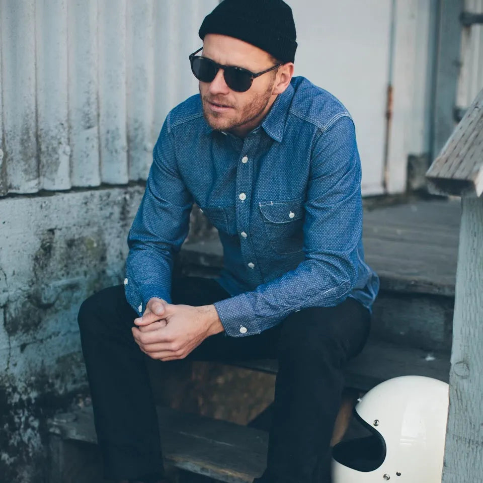 Indigo Jacquard Dot Utility Shirt