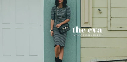The Eva Dress in Indigo Stripe