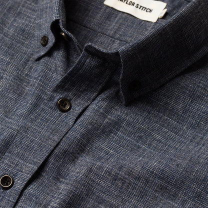 The Short Sleeve Jack in Navy Slub Glen Plaid
