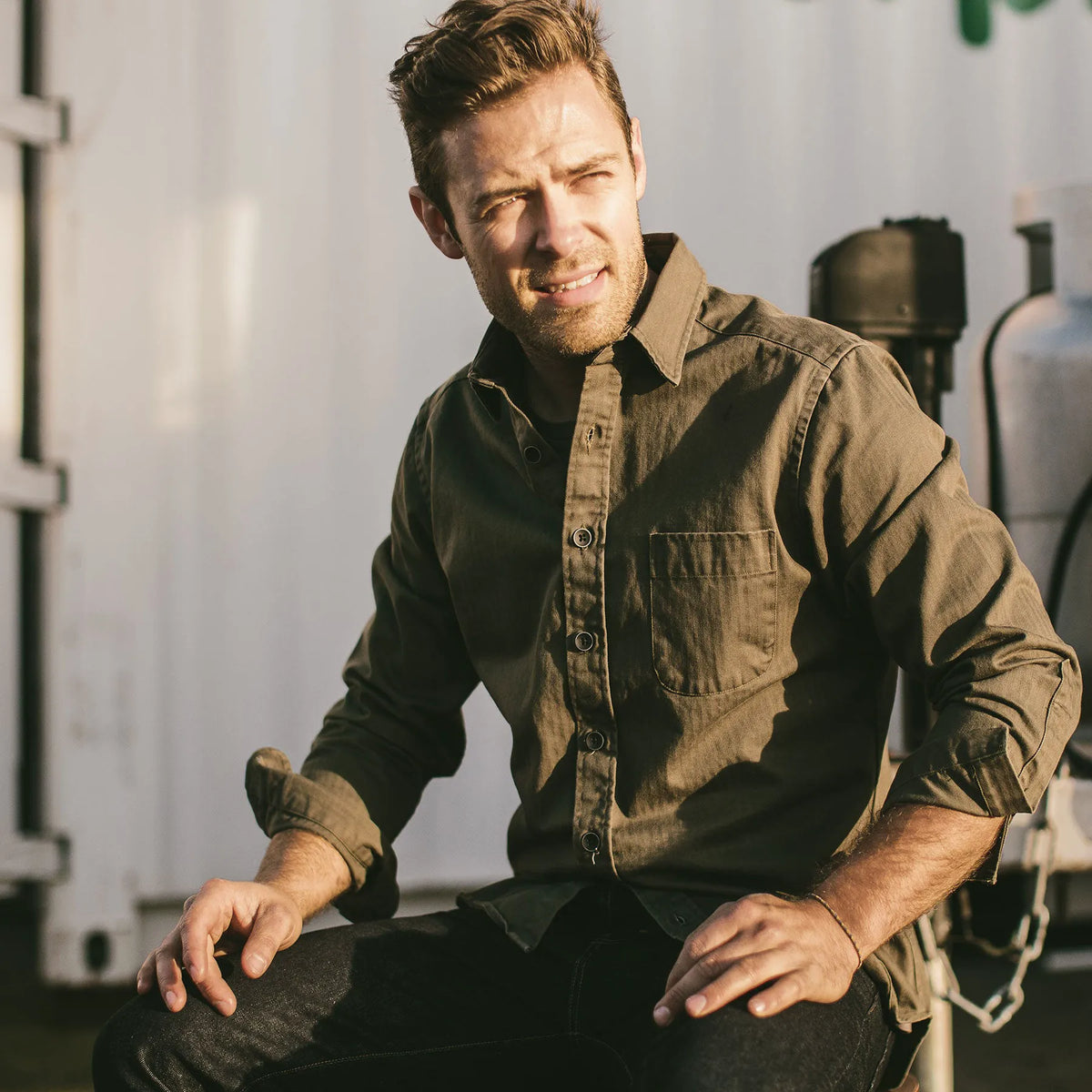 The Mechanic in Washed Olive Herringbone