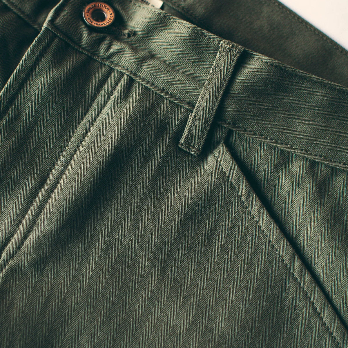 The Camp Pant in Olive Drab Herringbone