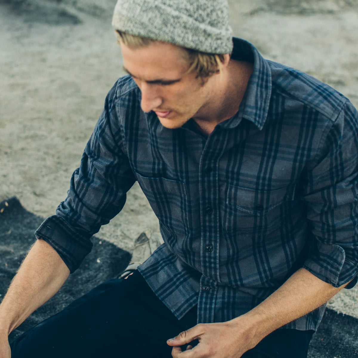 The Crater Shirt in Charcoal & Navy Plaid