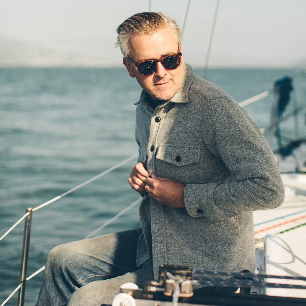 The Maritime Shirt Jacket in Ash Donegal Lambswool