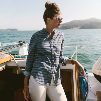 The Piper Shirt in Ash & Navy Stripe Flannel