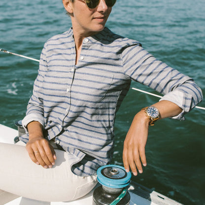 The Piper Shirt in Ash & Navy Stripe Flannel