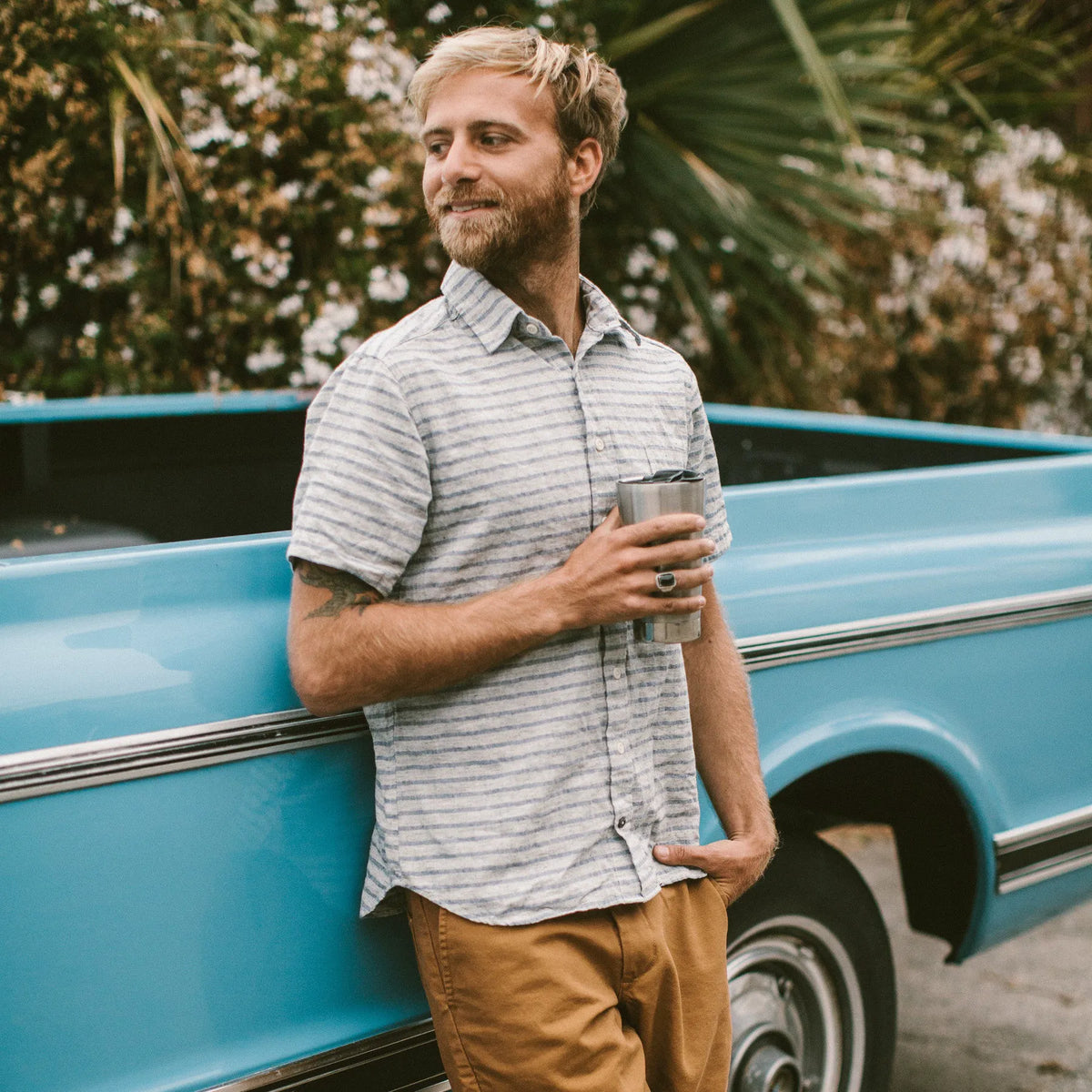 The Short Sleeve Jack in Grey & Navy Stripe