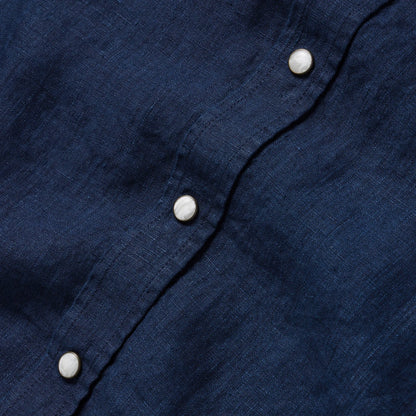 The Short Sleeve Western in Indigo Linen
