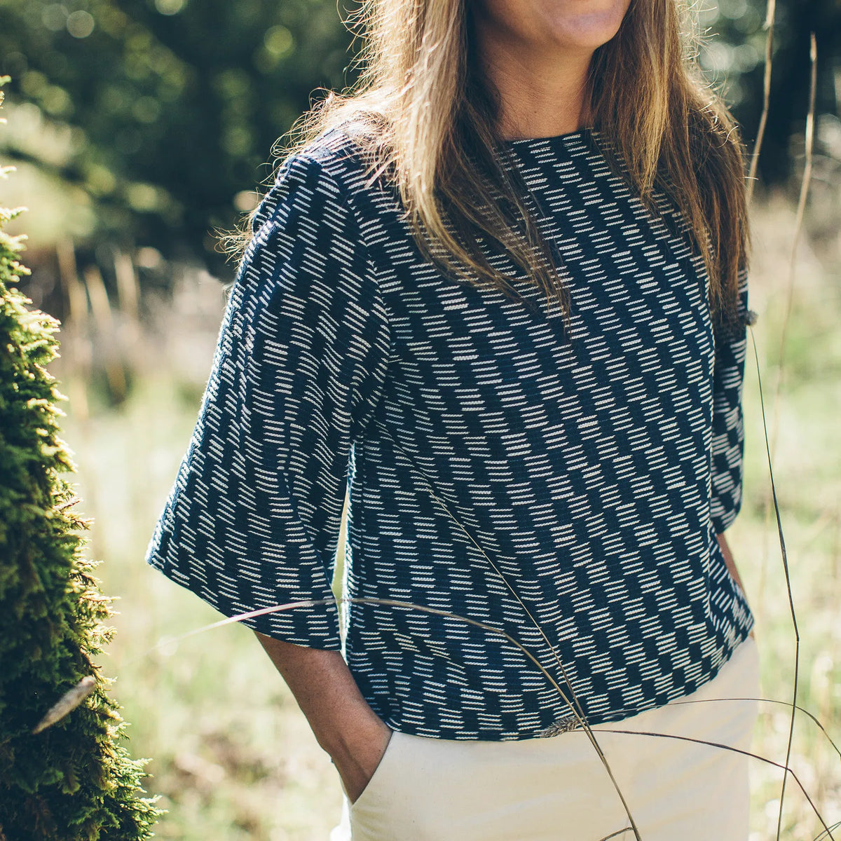 The Sonoma Top in Indigo Jacquard
