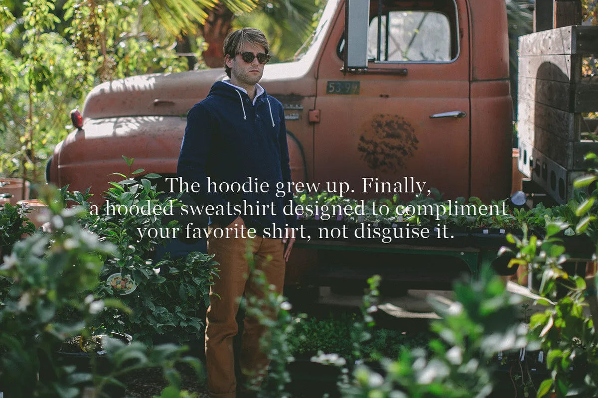 Indigo 3 Button Hooded Sweatshirt