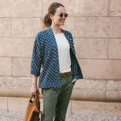 The Kimono in Indigo Dyed Jacquard