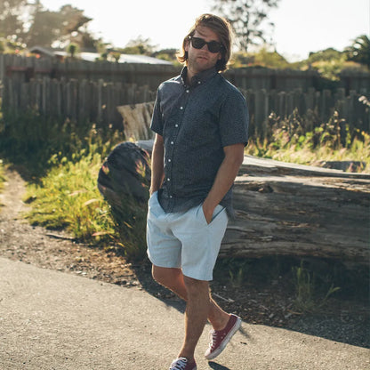 Sun Bleached Indigo Linen and Cotton Leisure Shorts