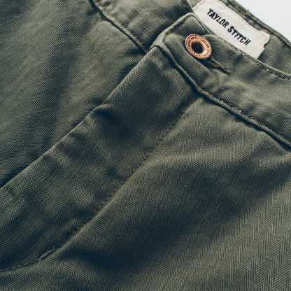 The Camp Short in Washed Olive Drab Herringbone