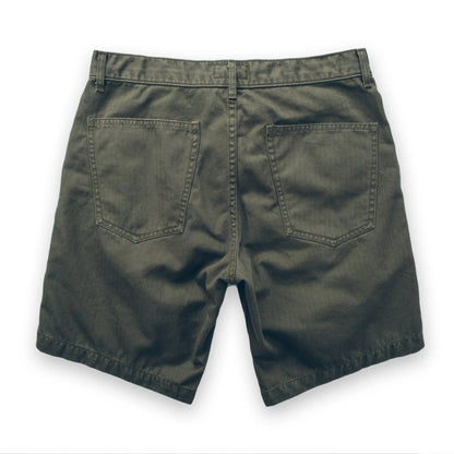 The Camp Short in Washed Olive Drab Herringbone