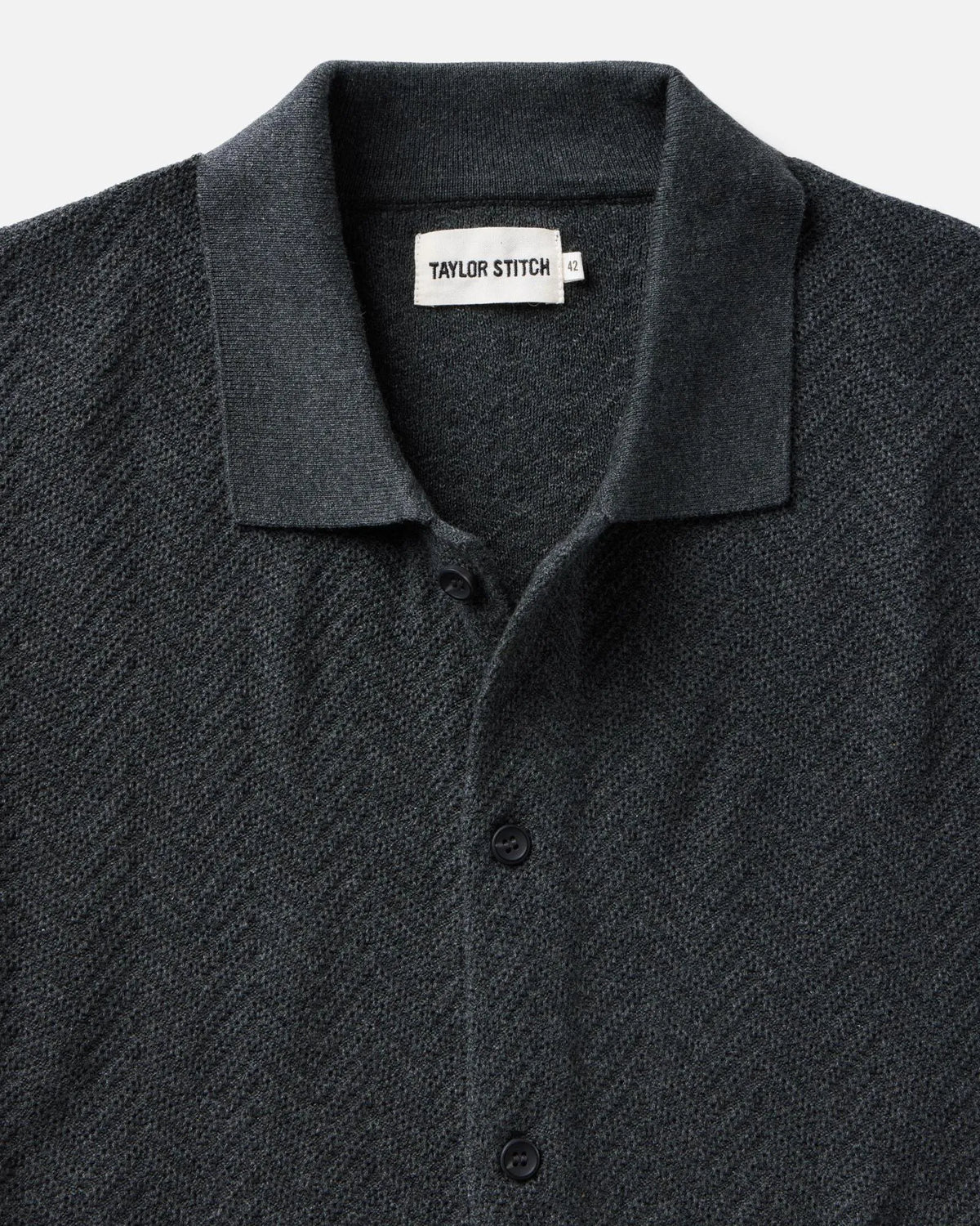 The Button Down Polo in Charcoal Herringbone