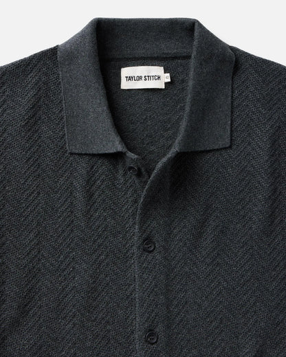 The Button Down Polo in Charcoal Herringbone