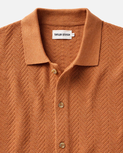 The Button Down Polo in Desert Herringbone