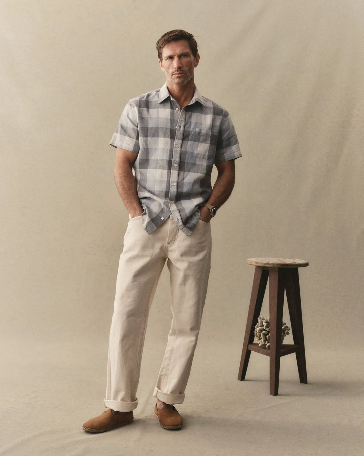 The Short Sleeve California in Overcast Check Hemp