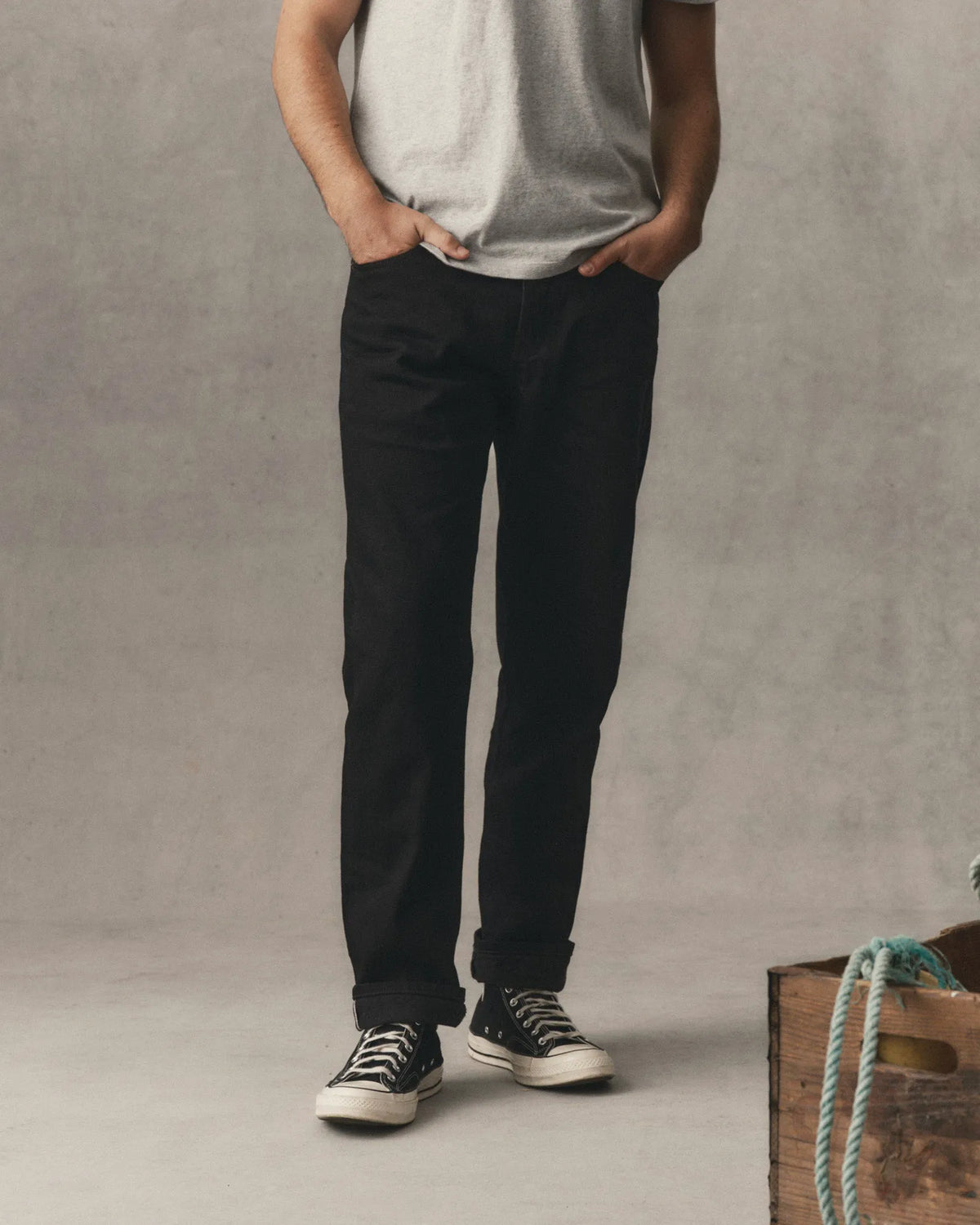 The Straight Jean in Rinsed Black Organic Selvedge