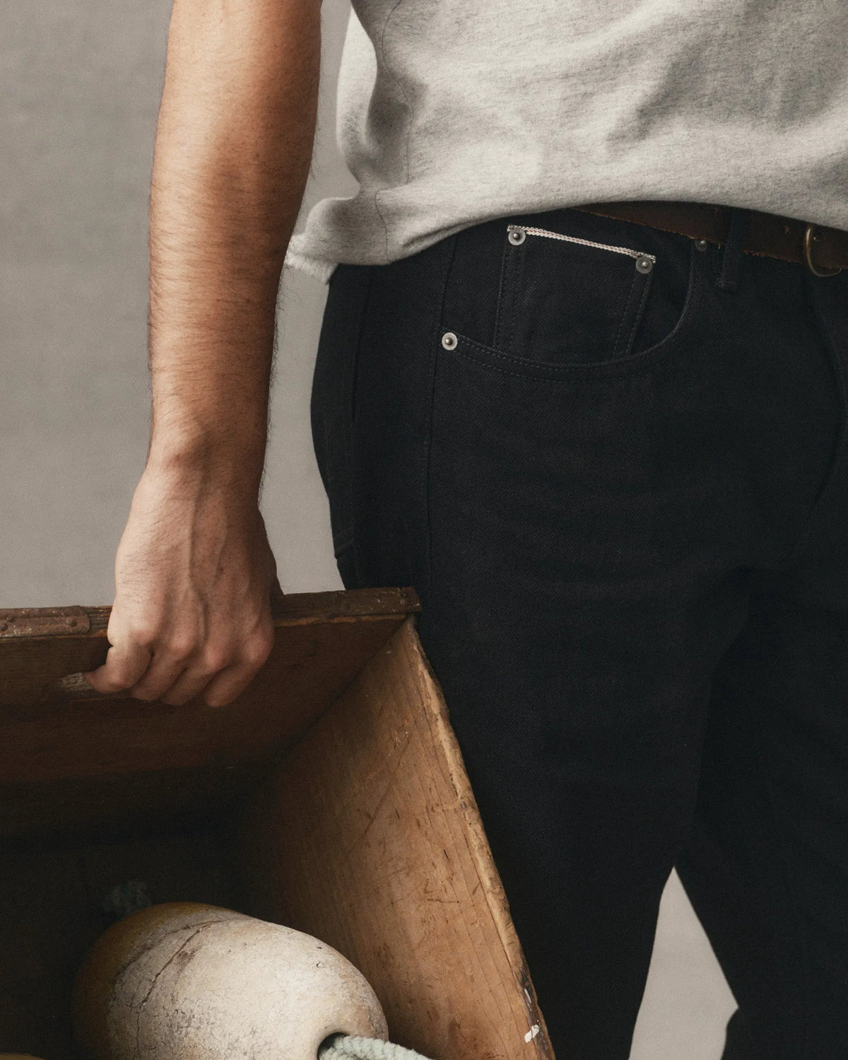 The Straight Jean in Rinsed Black Organic Selvedge